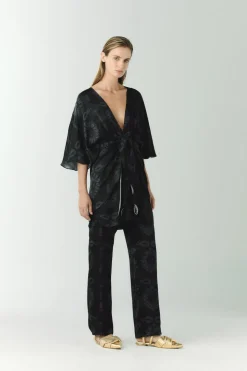 Santo Tomas Silk Jacquard Pants in Black