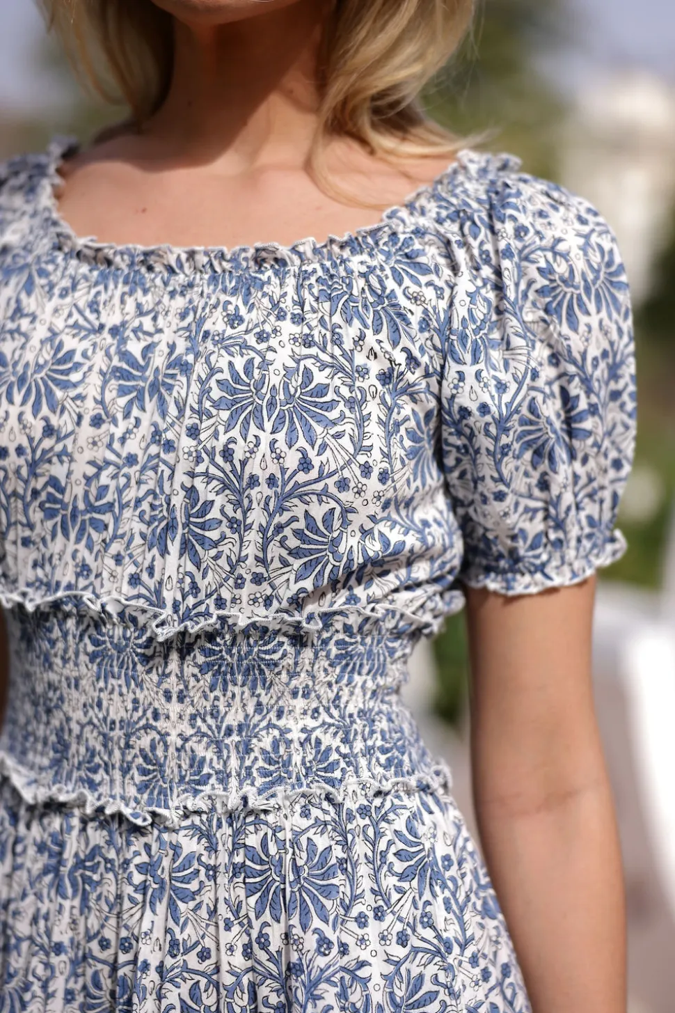 Santorini Maxi Dress in Blue Botanical Vine
