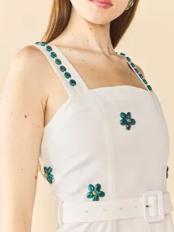 Sarah Bird Mini Dress in White with Painted Beads
