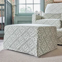 Sarah Flint x Namesake Crawford Gliding Ottoman in Eco-Performance Fabric | Water Repellent & Stain Resistant in Green Lattice Performance Eco-Weave