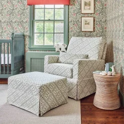 Sarah Flint x Namesake Crawford Gliding Ottoman in Eco-Performance Fabric | Water Repellent & Stain Resistant in Green Lattice Performance Eco-Weave