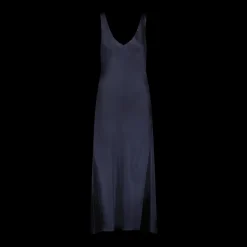 Satin Bias Slipdress with Cowl Back in Navy