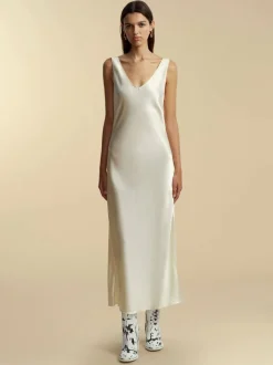 Satin Bias Slipdress with Cowl Back in Ivory