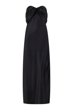 Satin Draped Bustier Dress in Black