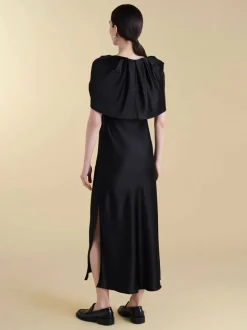 Satin Sheath with Draped Neckline in Black