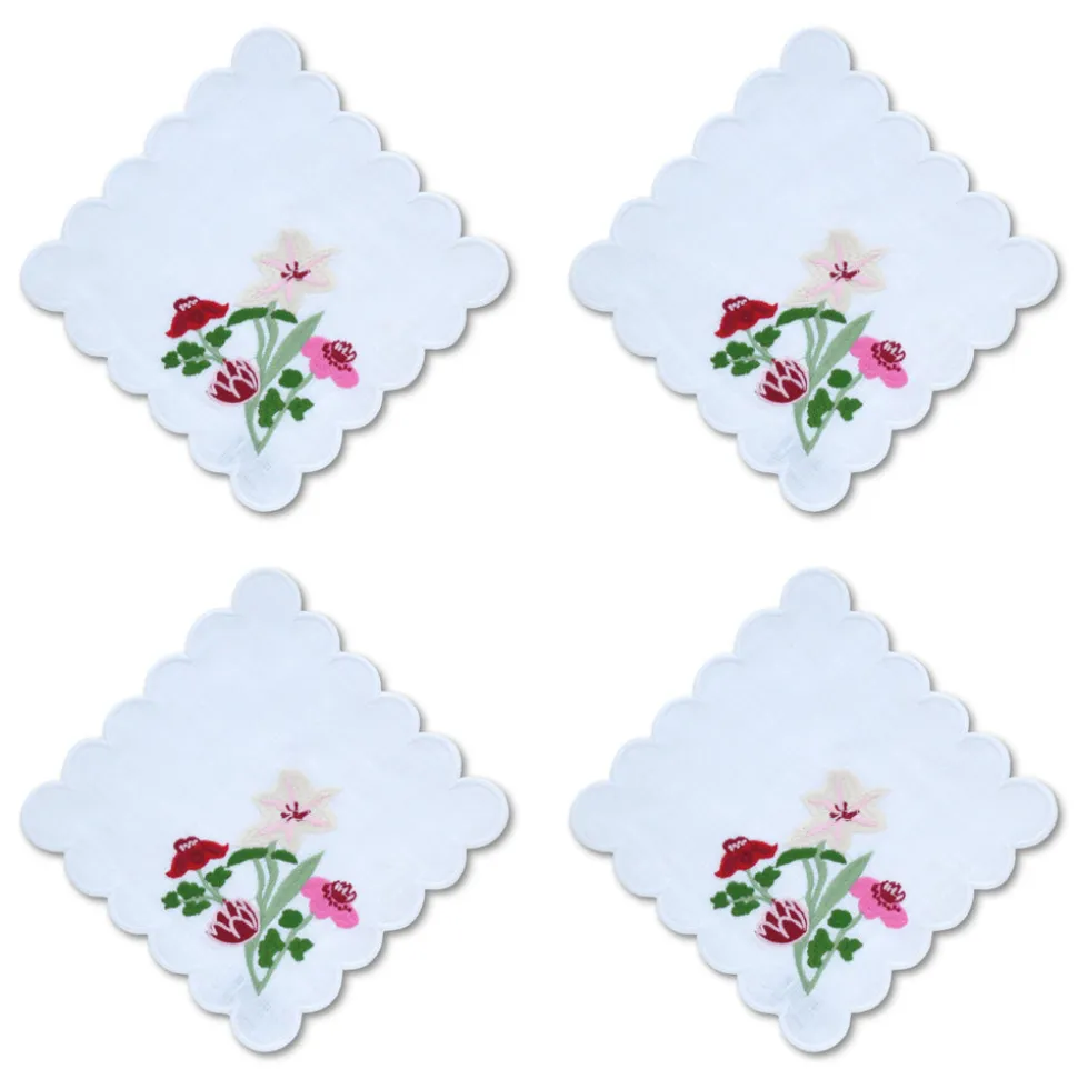 Scalloped Flower Cocktail Napkins, Set of 4