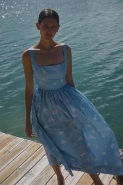 Scoop Neck Dress in Blue Mini Bouquet