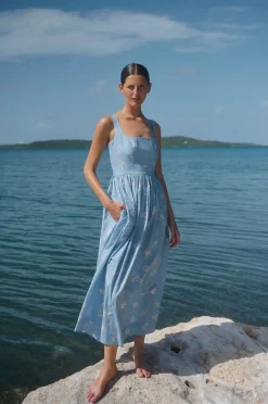 Scoop Neck Dress in Blue Mini Bouquet