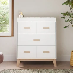 Scoot 3-Drawer Changer Dresser with Removable Changing Tray in White & Washed Natural