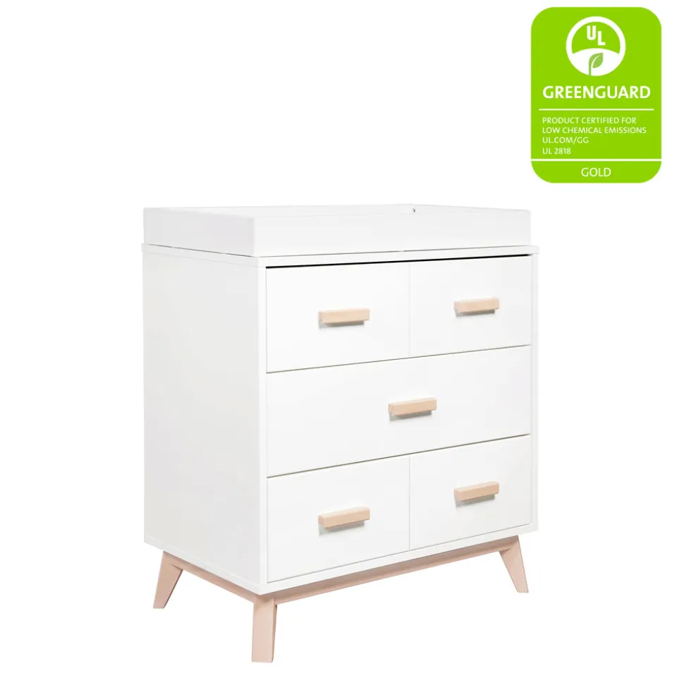 Scoot 3-Drawer Changer Dresser with Removable Changing Tray in White & Washed Natural