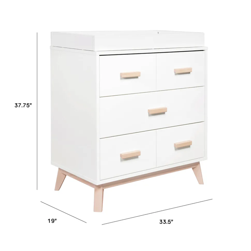 Scoot 3-Drawer Changer Dresser with Removable Changing Tray in White & Washed Natural