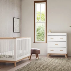 Scoot 3-Drawer Changer Dresser with Removable Changing Tray in White & Washed Natural