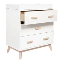 Scoot 3-Drawer Changer Dresser with Removable Changing Tray in White & Washed Natural
