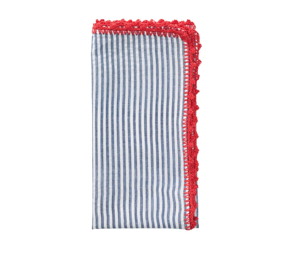 Seersucker Napkin in Navy & Red, Set of 4