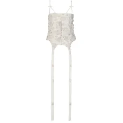 Selina Corset Top in Ivory Silk Wool with Leaf Cluster Embellishment