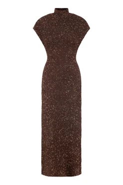 Sequin Knit Mock Neck Dress in Chocolate