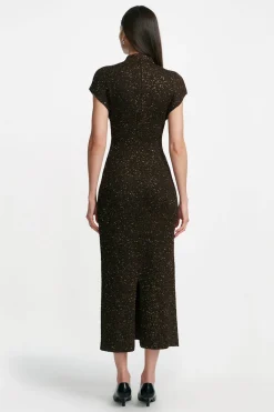 Sequin Knit Mock Neck Dress in Chocolate