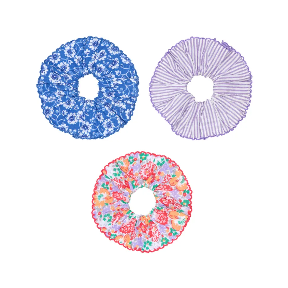 Set Of Hair Scrunchies In Rosebay, Lavender Stripe And Island Blossom