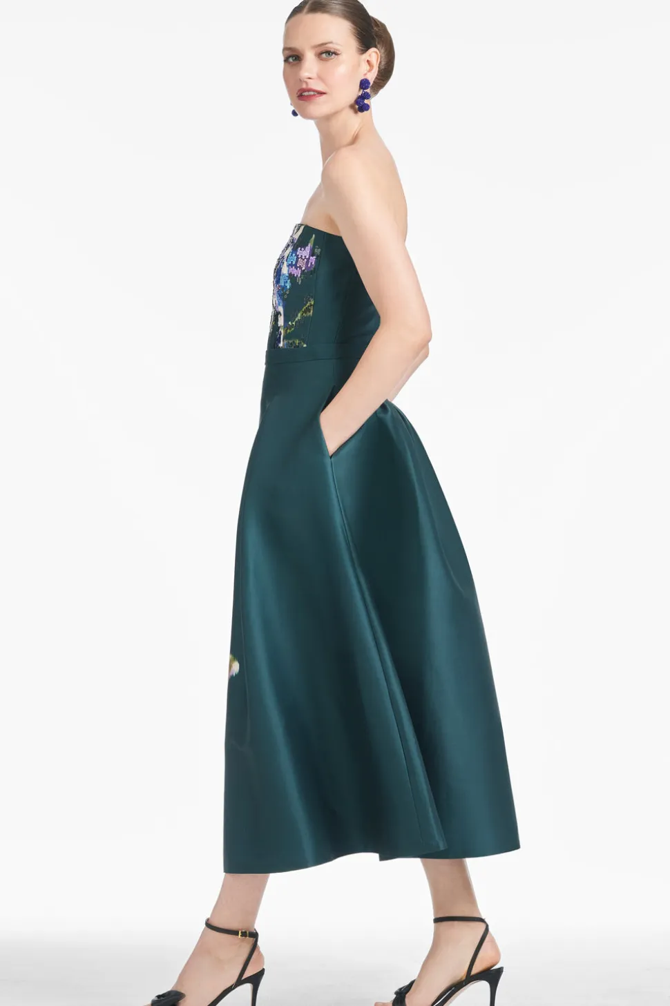 Shay Dress in Forest Green Placement Ikat