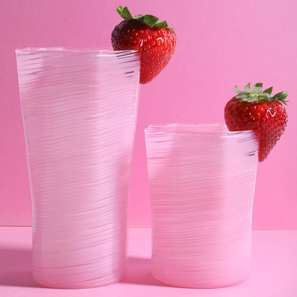 Short Hand Blown Tumbler in Pink, Set of 6