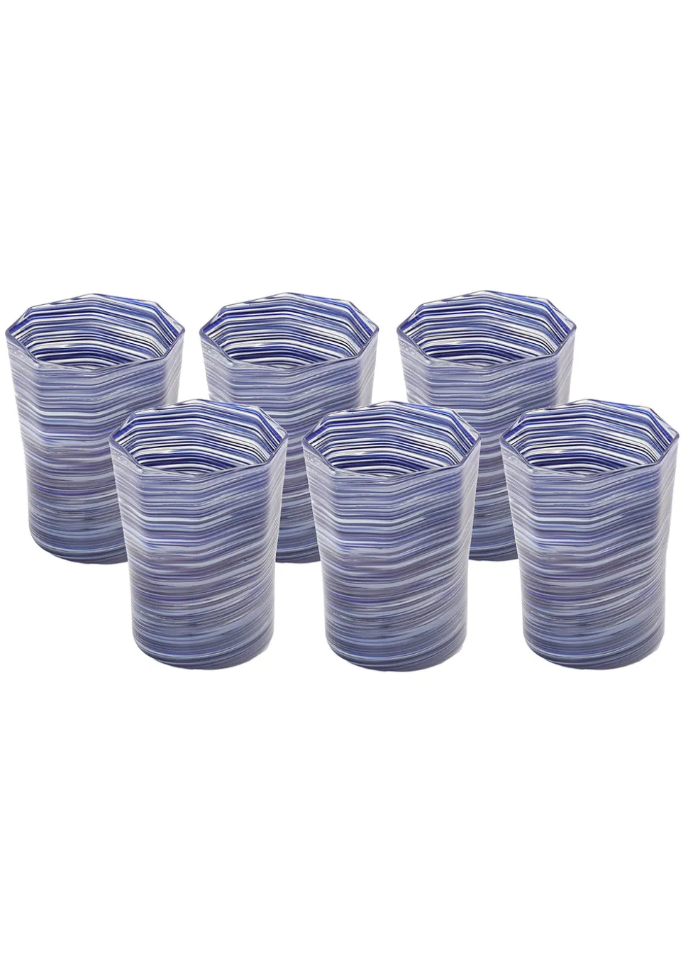 Short Hand Blown Tumbler in Indigo Mix, Set of 6