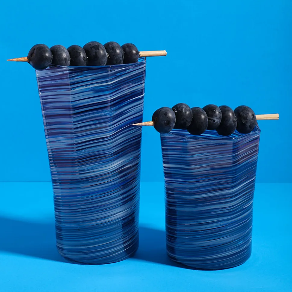 Short Hand Blown Tumbler in Indigo Mix, Set of 6