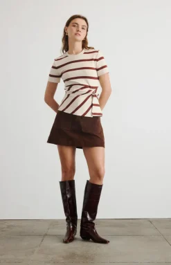 Short Sleeve Carlita Top in Cream & Raisin Wide Stripe