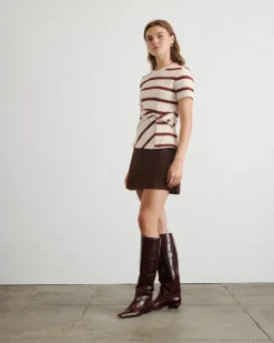 Short Sleeve Carlita Top in Cream & Raisin Wide Stripe