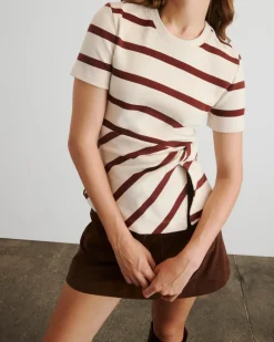 Short Sleeve Carlita Top in Cream & Raisin Wide Stripe