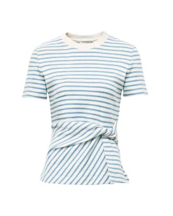 Short Sleeve Carlita Top in Cream & Blue Bird Thin Stripe