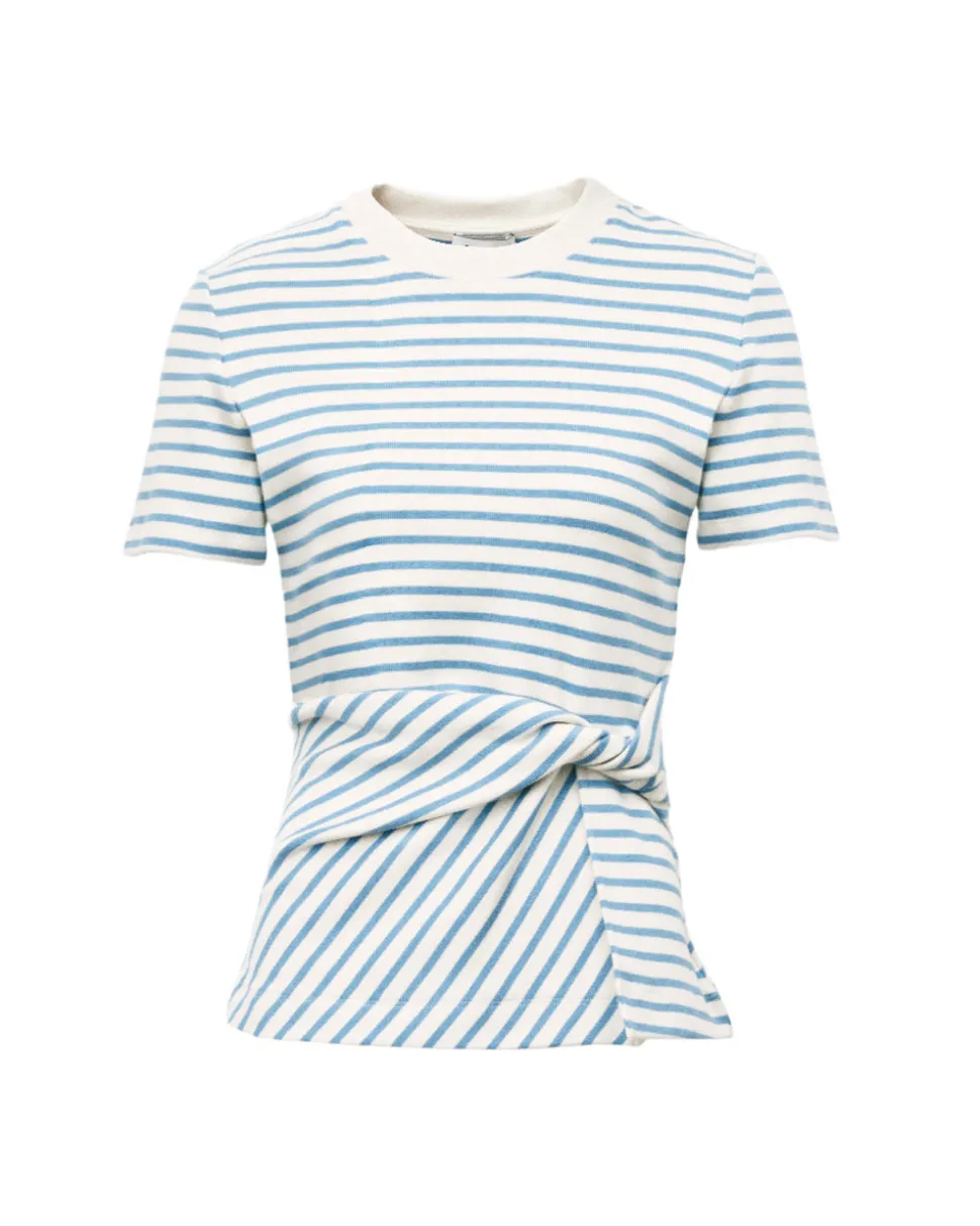 Short Sleeve Carlita Top in Cream & Blue Bird Thin Stripe
