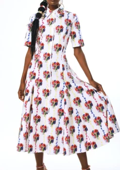 Short Sleeve Shirt Dress in Air Balloon Floral Bouquet