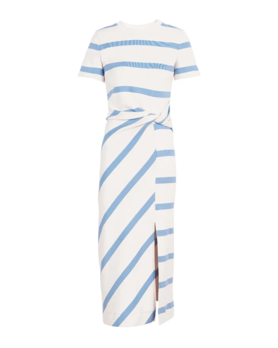 Short Sleeve Striped Cody Dress in Cream & Blue Bird Wide Stripe