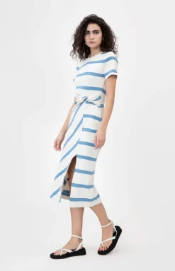 Short Sleeve Striped Cody Dress in Cream & Blue Bird Wide Stripe
