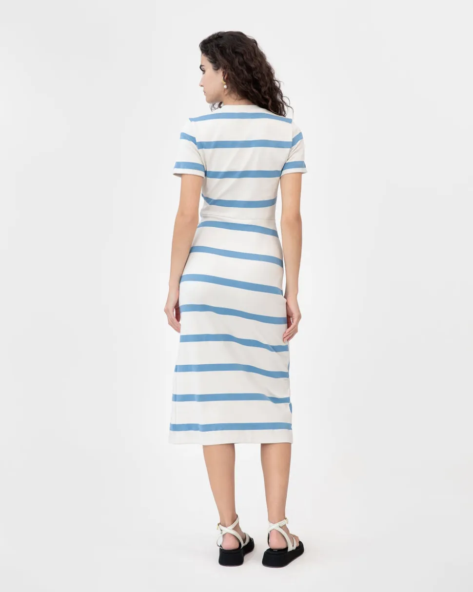 Short Sleeve Striped Cody Dress in Cream & Blue Bird Wide Stripe