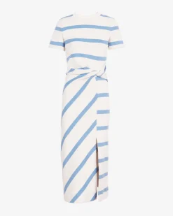 Short Sleeve Striped Cody Dress in Cream & Blue Bird Wide Stripe