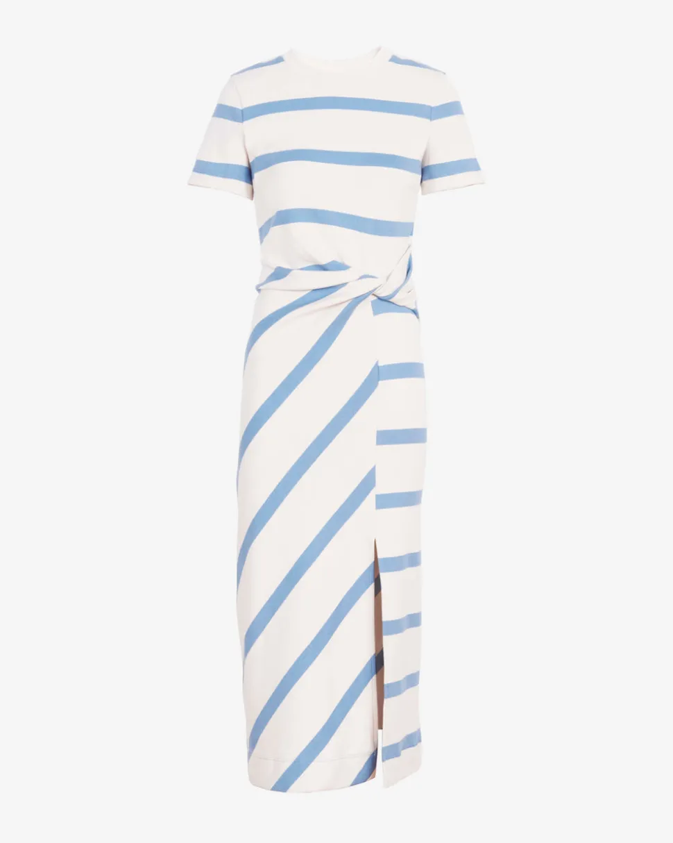 Short Sleeve Striped Cody Dress in Cream & Blue Bird Wide Stripe