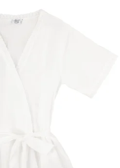 Short Sleeve White Cotton Robe with Lace