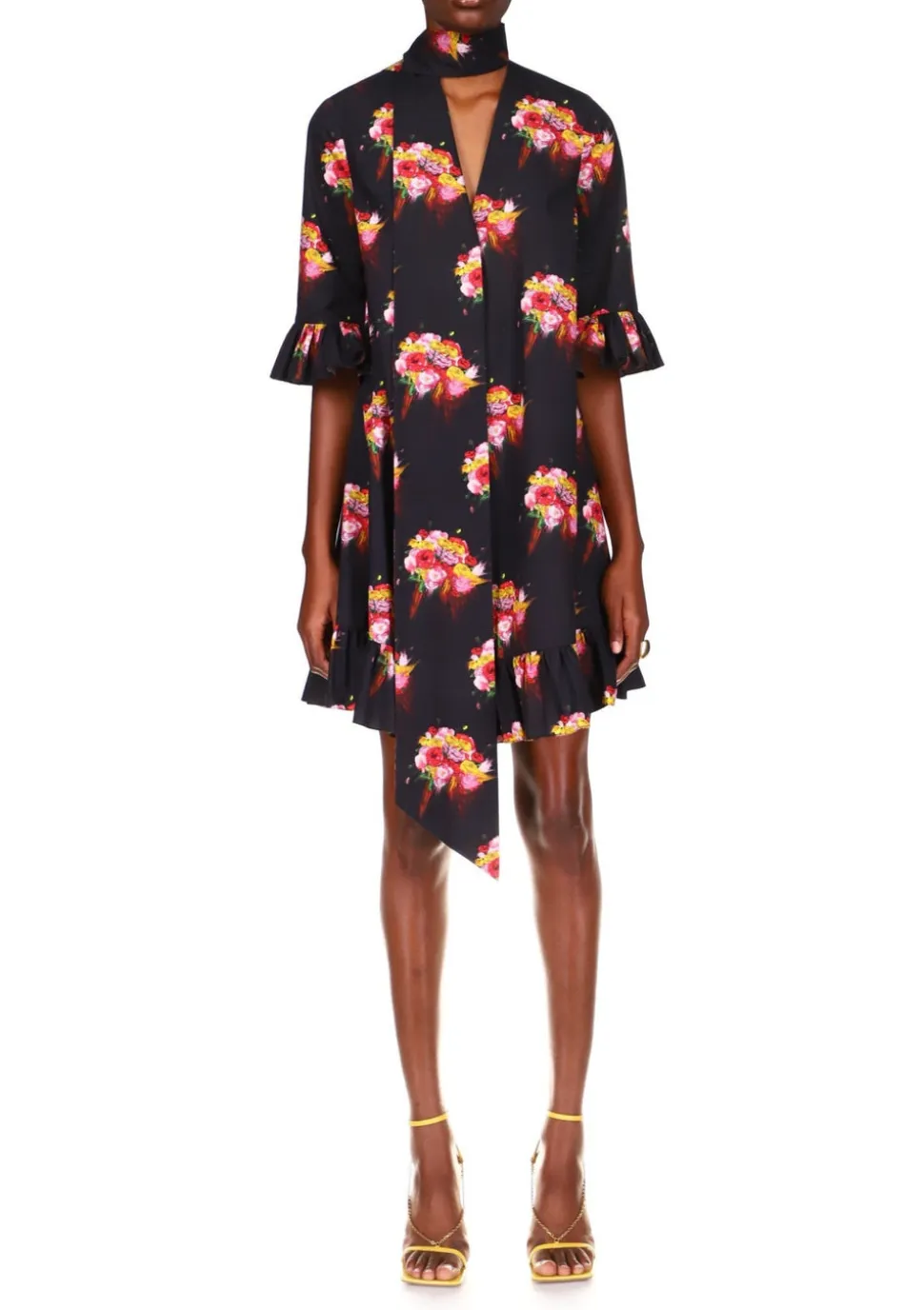 Short Tie Dress in Lucid Ranunculus Cotton