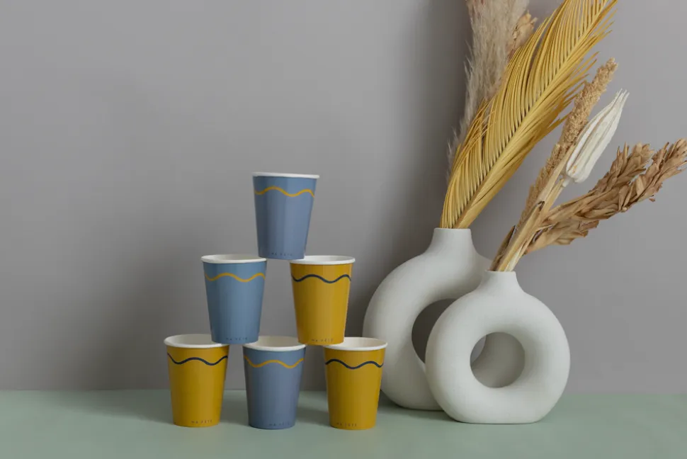 Signature Paper Cups in Blue & Yellow
