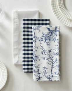 Signature Twill Napkins in Navy French Ticking, Set of 4