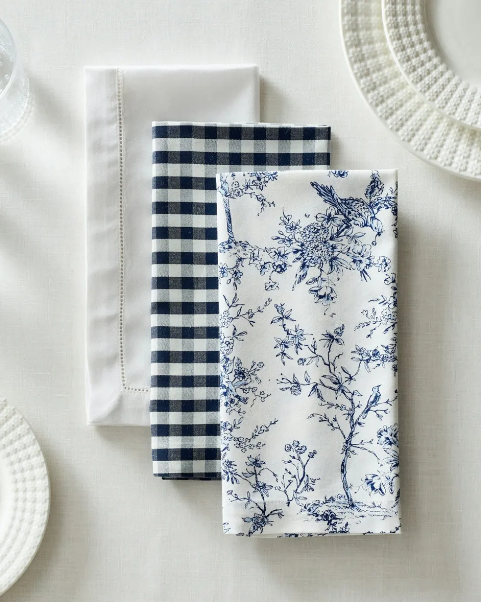 Signature Twill Napkins in Navy Gingham, Set of 4