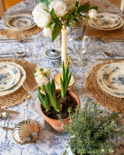 Signature Twill Tablecloth in Navy French Ticking