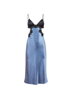 Silk & Lace Cutout Slip in Blue Haze