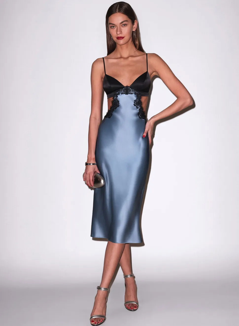 Silk & Lace Cutout Slip in Blue Haze