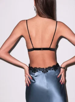 Silk & Lace Cutout Slip in Blue Haze