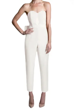 Silk Faille Bow Back Jumpsuit in White