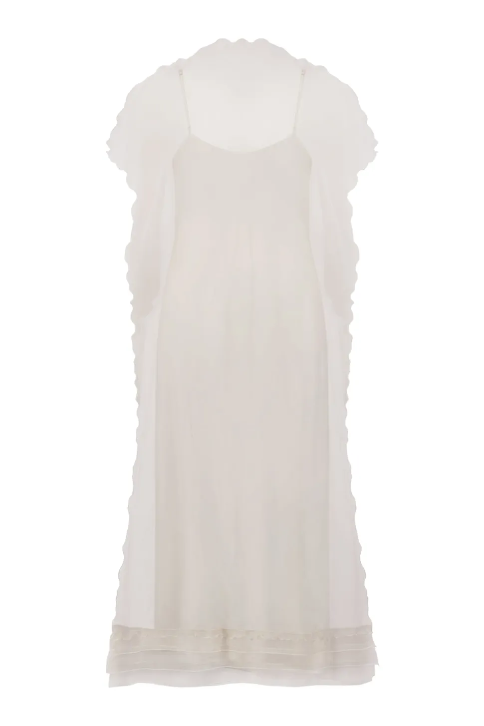 Silk Organza Sack Dress with Scalloped Edge in Ivory