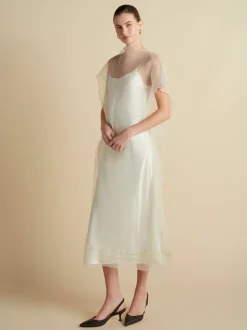 Silk Organza Sack Dress with Scalloped Edge in Ivory