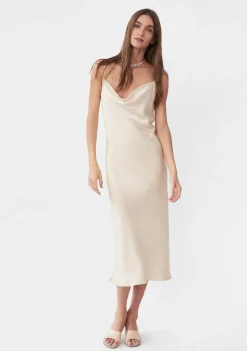 Silk '90s Style Maxi Slip Dress in Pearl White